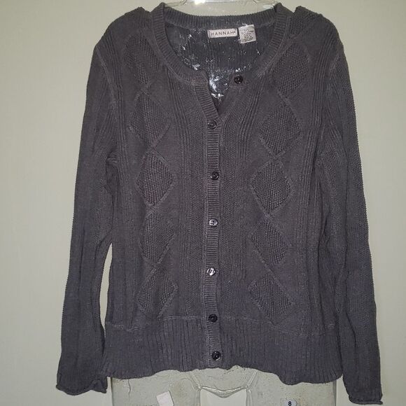 Hannah Women's Gray Cardigan Sweater Size Large Button-Up Knit Women’s L Classic - Picture 1 of 6
